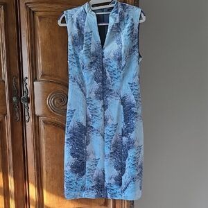 Elie Tahari Blue and White Midi Dress